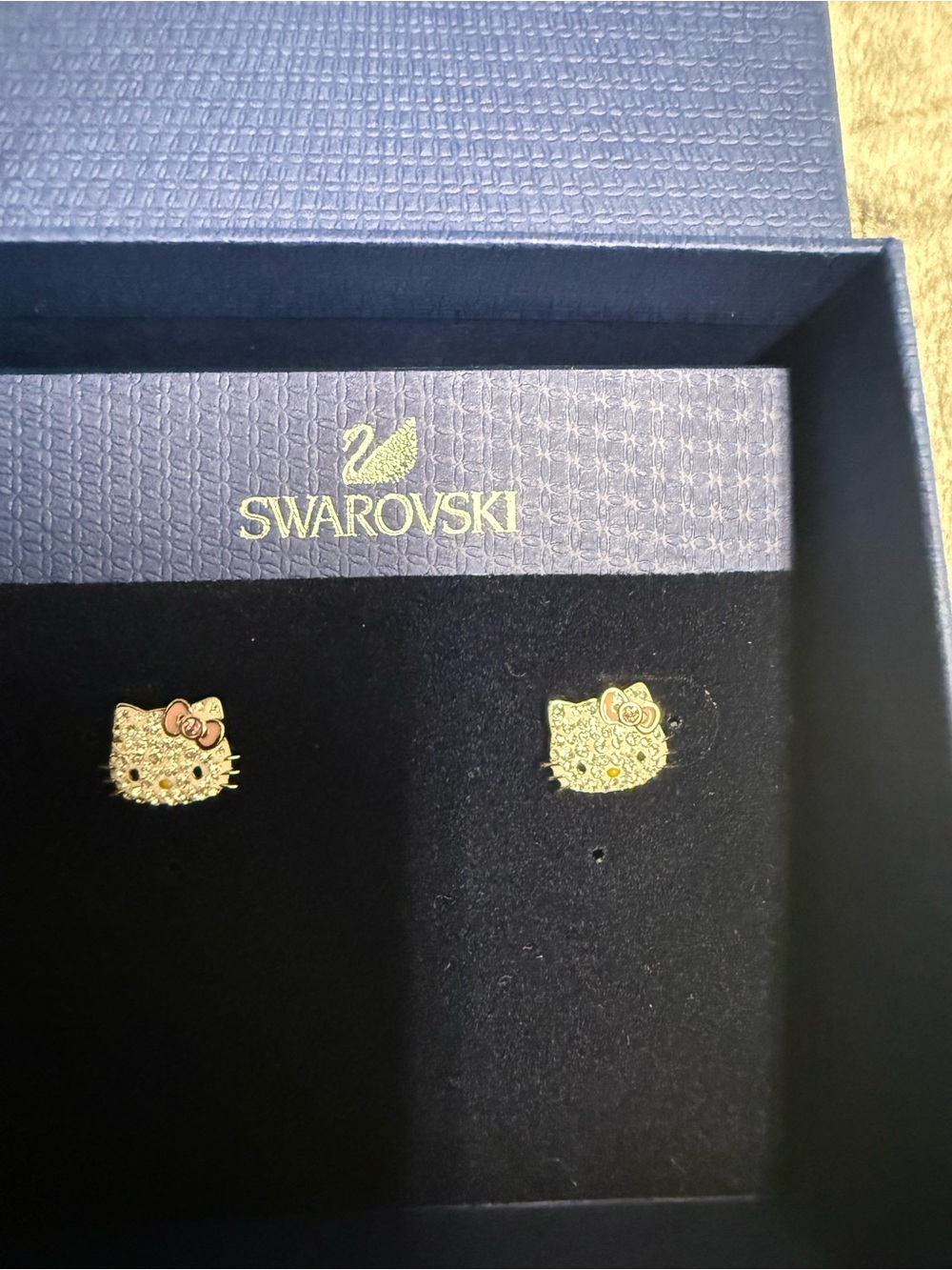 Swarovski Hello Kitty Crystal Stud Earrings with Pink Bows